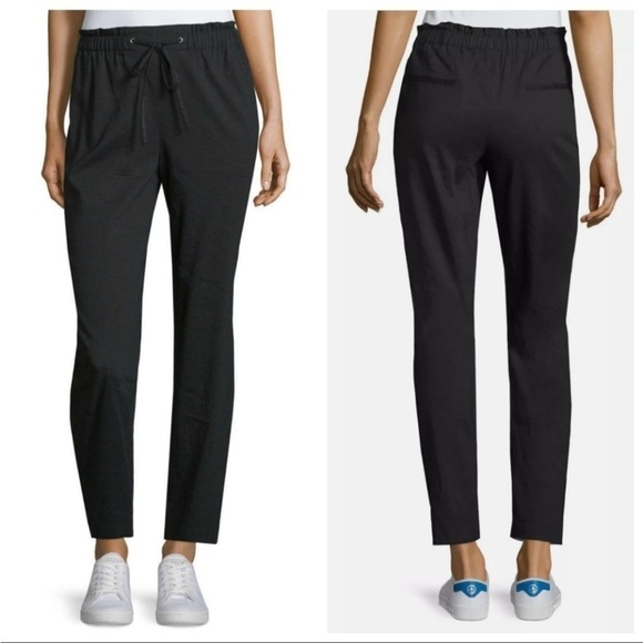 Theory Tralpin Drawstring Pants Black Crunch Wash Linen Blend Size 4 - Picture 2 of 12